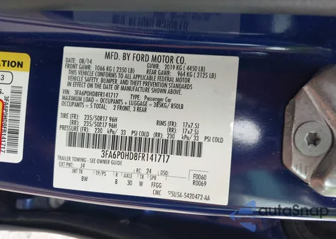 2015 Ford Fusion Se z USA, uszkodzony, nr VIN 3FA6P0HD8FR141717